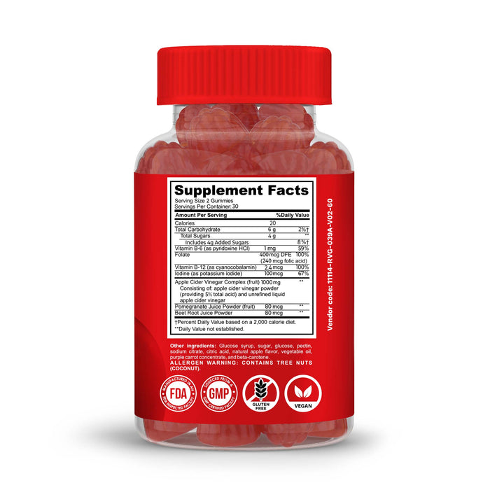 Optimus APPLE CIDER VINEGAR With the Mother Gummies – 1000 mg -To Support Weight Loss – Energy Levels – Detox and Cleanse – Vegan, Gluten-Free, with B12, Pomegranate and Beet Juice