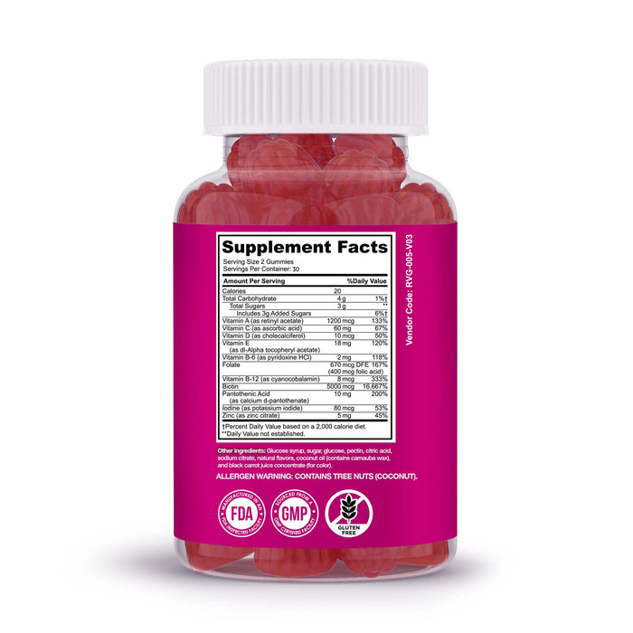 Optimus VITAMINAS PARA EL CABELLO Gomitas, 5000 mcg de Biotina – Sabor Cereza: Con Vitaminas A, C, D, E, B6 y B12, con Zinc, Yodo, para un Cabello Hermoso + Grueso, Fuerte y Saludable - Hombres y Mujeres