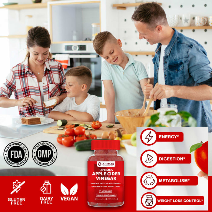 Optimus APPLE CIDER VINEGAR With the Mother Gummies – 1000 mg -To Support Weight Loss – Energy Levels – Detox and Cleanse – Vegan, Gluten-Free, with B12, Pomegranate and Beet Juice