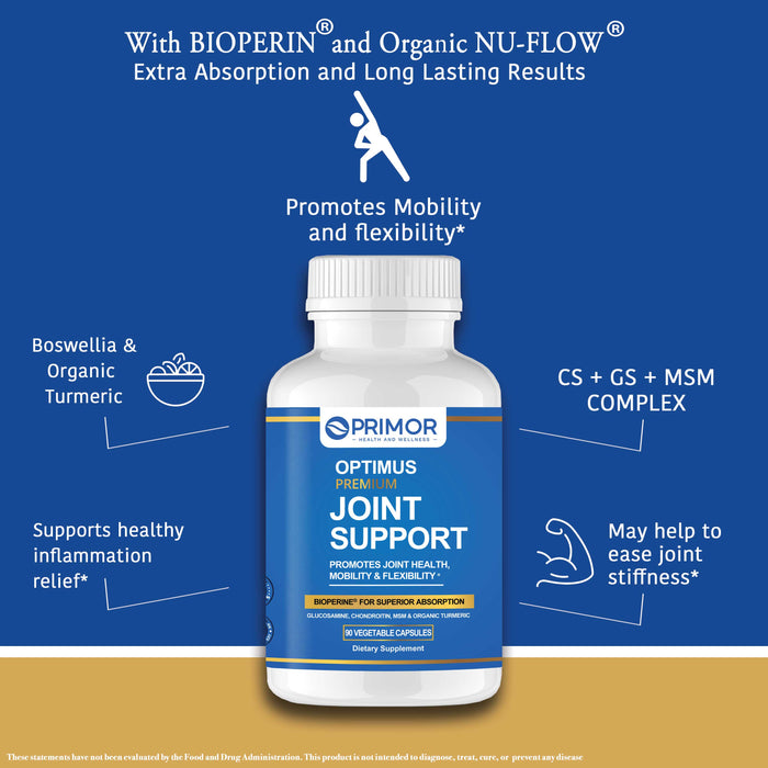 Optimus JOINT SUPPORT Premium, Bioperin & Organic Nu-Flow | Glucosamine, MSM, Chondroitin + Turmeric & Boswellia | For Healthy Knees, Back and Joints | Relief and Flexibility