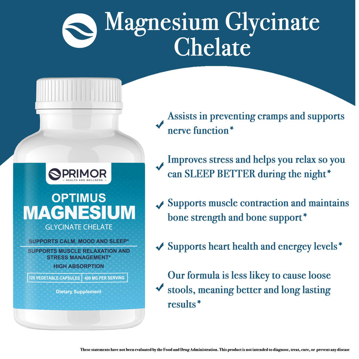 Optimus MAGNESIUM Glycinate (Chelate) – High Absorption – NON-GMO – Vegan | Supports Relaxation, Mood and Sleep | Supports Muscle Relaxation and Stress Management.