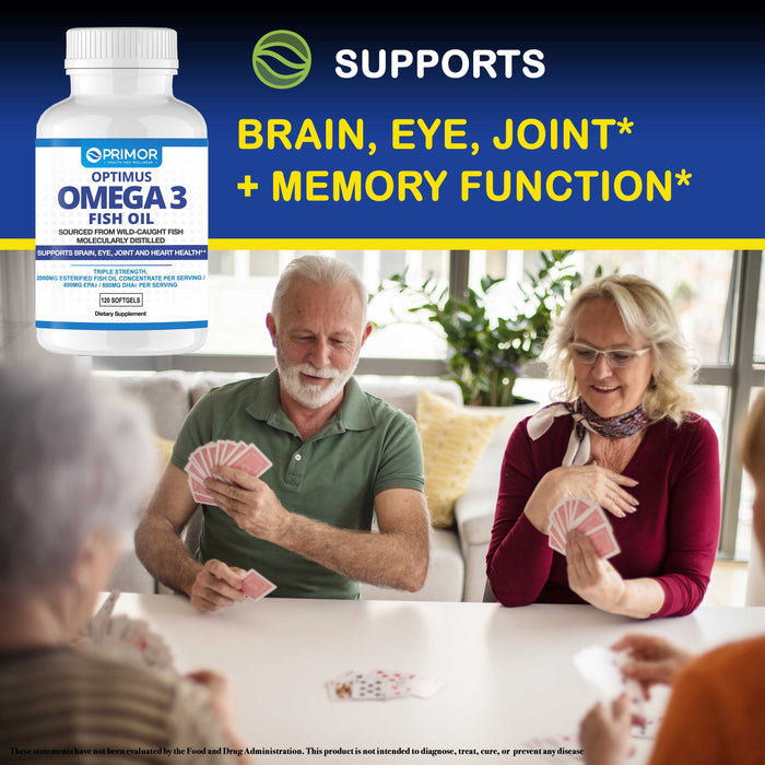 Optimus OMEGA-3 Wild Fish Oil - Triple Strength – 2000 mg – EPA/DHA – Molecularly Distilled | Supports Brain, Eye, Joint and Heart Health