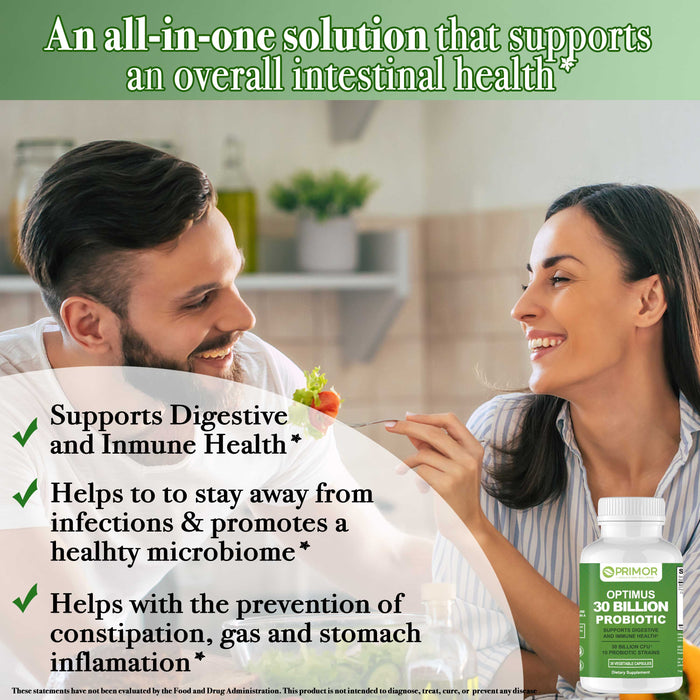 Optimus 30 Billion PROBIOTICS - 10 Strains | Vegan, NON-GMO | Healthy Gut | Supports the Digestive System | Occasional Constipation, Diarrhea, Bloating & Gas. For Women and Men.