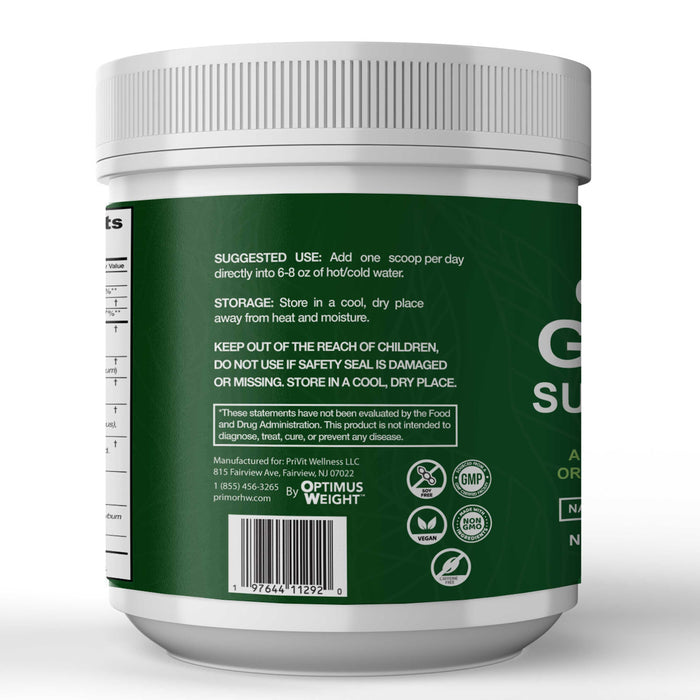Optimus GREEN SUPER-FOOD - Organic Irish Moss + ACV Powder - 8 Blends and 21 Organic Superfoods: Delicious Natural BERRY Flavor, NON-GMO, Vegan | Thyroid | Digestion | Detox | Mushrooms and more…