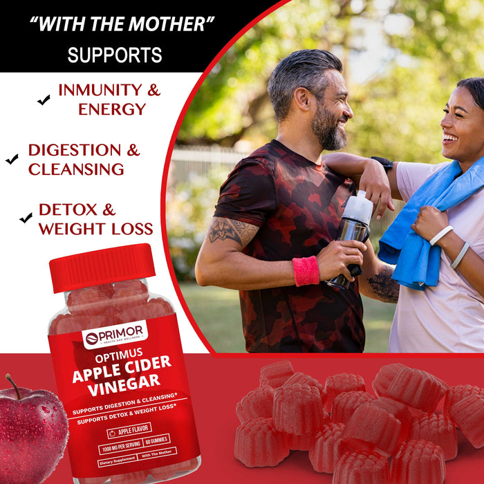 Optimus APPLE CIDER VINEGAR With the Mother Gummies – 1000 mg -To Support Weight Loss – Energy Levels – Detox and Cleanse – Vegan, Gluten-Free, with B12, Pomegranate and Beet Juice